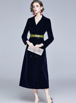 Lapel Double-breasted Belted Maxi Coat Dress
