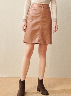 High Waisted PU A Line Mini Skirt