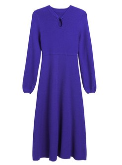 Mock Neck Openwork A Line Knitted Dress