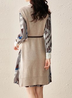 Geometric Print Shirt Dress & Knitted Vest