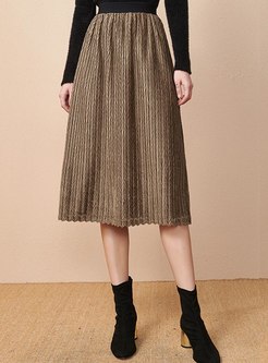 High Waisted A Line Velvet Pleated Skirt