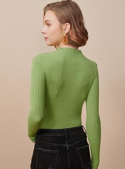 Mock Neck Pullover Slim Long Sleeve Sweater