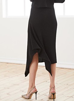High Waisted A Line Knitted Midi Skirt