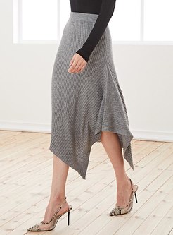 High Waisted A Line Knitted Midi Skirt