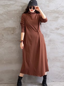 Turtleneck Long Sleeve Plus Size Split Dress