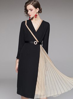 Color-blocked Sequin Mesh Patchwork Midi Dress