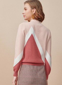 Color-blocked Half Turtleneck Pullover Sweater