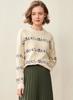 Crew Neck Print Pullover Sweater
