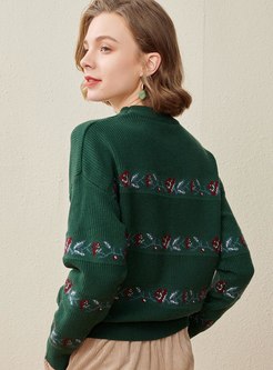 Crew Neck Print Pullover Sweater