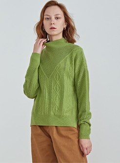 Solid Color Openwork Pullover Sweater