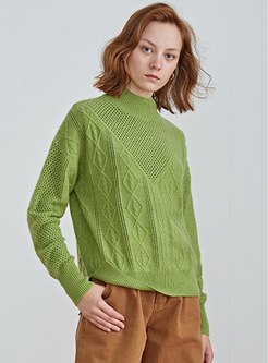 Solid Color Openwork Pullover Sweater