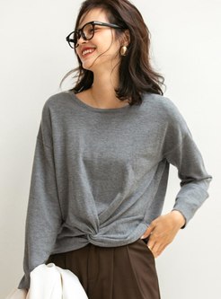 Crew Neck Pullover Ruched Short Sweater