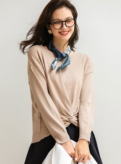 Crew Neck Pullover Ruched Short Sweater