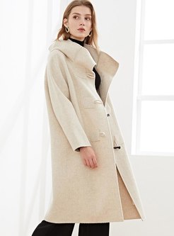 Hooded Horn Button Loose Long Overcoat