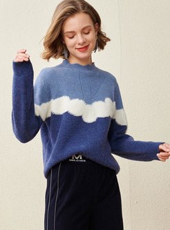 Color-blocked Mock Neck Pullover Sweater
