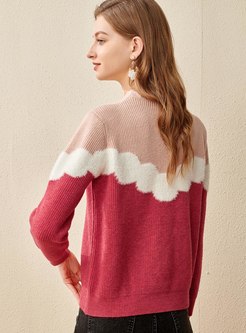 Color-blocked Mock Neck Pullover Sweater