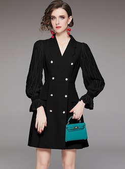Notched Double-breasted A Line Blazer Dress