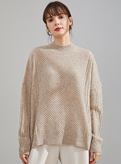 Solid Color Mock Neck Loose Sweater