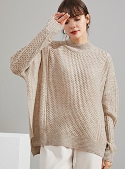 Solid Color Mock Neck Loose Sweater