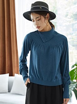 Lantern Sleeve Ruched Pullover Sweater