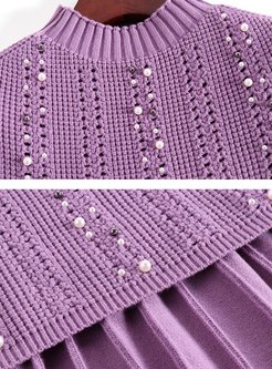 Purple A Line Knitted Dress & Beaded Vest