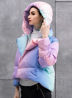Hooded Color-blocked Short Down Coat
