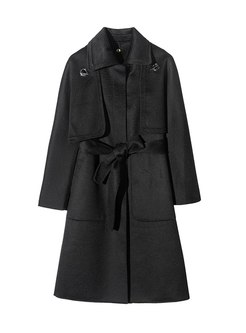 Black Lapel Metal Decoration Cashmere Overcoat