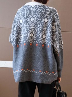 Color-blocked Print Patchwork Pullover Sweater