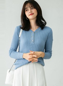V-neck Pullover Jacquard Slim Sweater