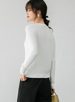 V-neck Pullover Jacquard Slim Sweater