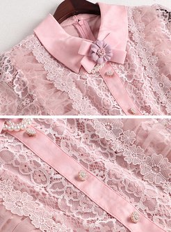 Pink Lace Patchwork Tweed Skater Dress