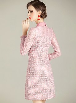 Pink Lace Patchwork Tweed Skater Dress