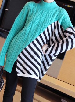 Color-blocked Striped Split Patchwork Sweater