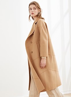 Lapel Double-breasted Long Straight Peacoat