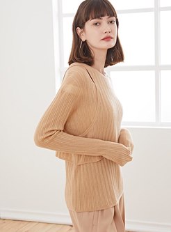 Long Sleeve Openwork Wool Pullover Sweater