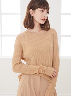Long Sleeve Openwork Wool Pullover Sweater