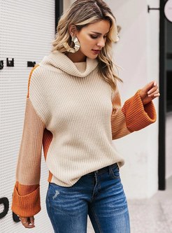 Color-blocked Turtleneck Loose Sweater