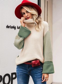 Color-blocked Turtleneck Loose Sweater