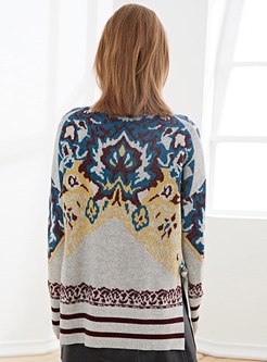 Print Turtleneck Split Loose Sweater