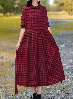 Lapel Color-blocked A Line Maxi Dress