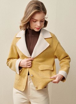 Color-blocked Lapel Loose Short Coat