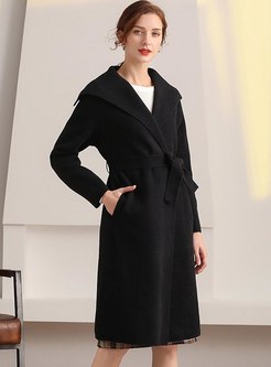 Hooded Straight Knee-length Knitted Coat