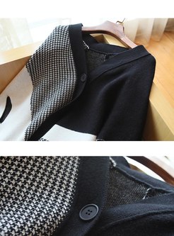 Color-blocked Houndstooth Shawl Cardigan