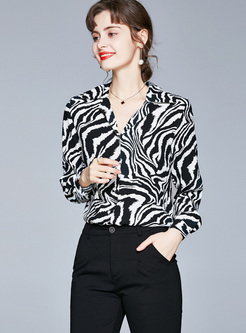 Lapel Zebra Print Single-breasted Shirt