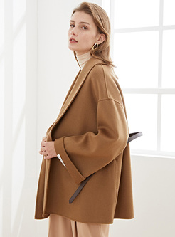 Lapel Wool Belted Double-cashmere Coat