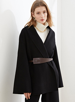 Lapel Wool Belted Double-cashmere Coat