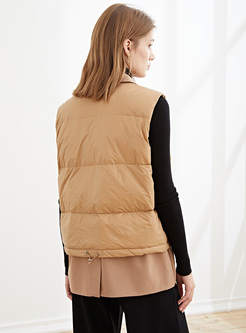 Notched Patchwork Sleeveless Down Vest
