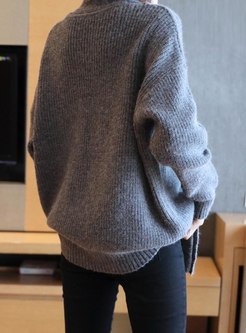 V-neck Pullover Pure Color Loose Sweater