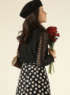 Openwork Single-breasted Lace Blouse