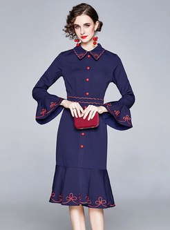 Flare Sleeve Embroidered Peplum Dress